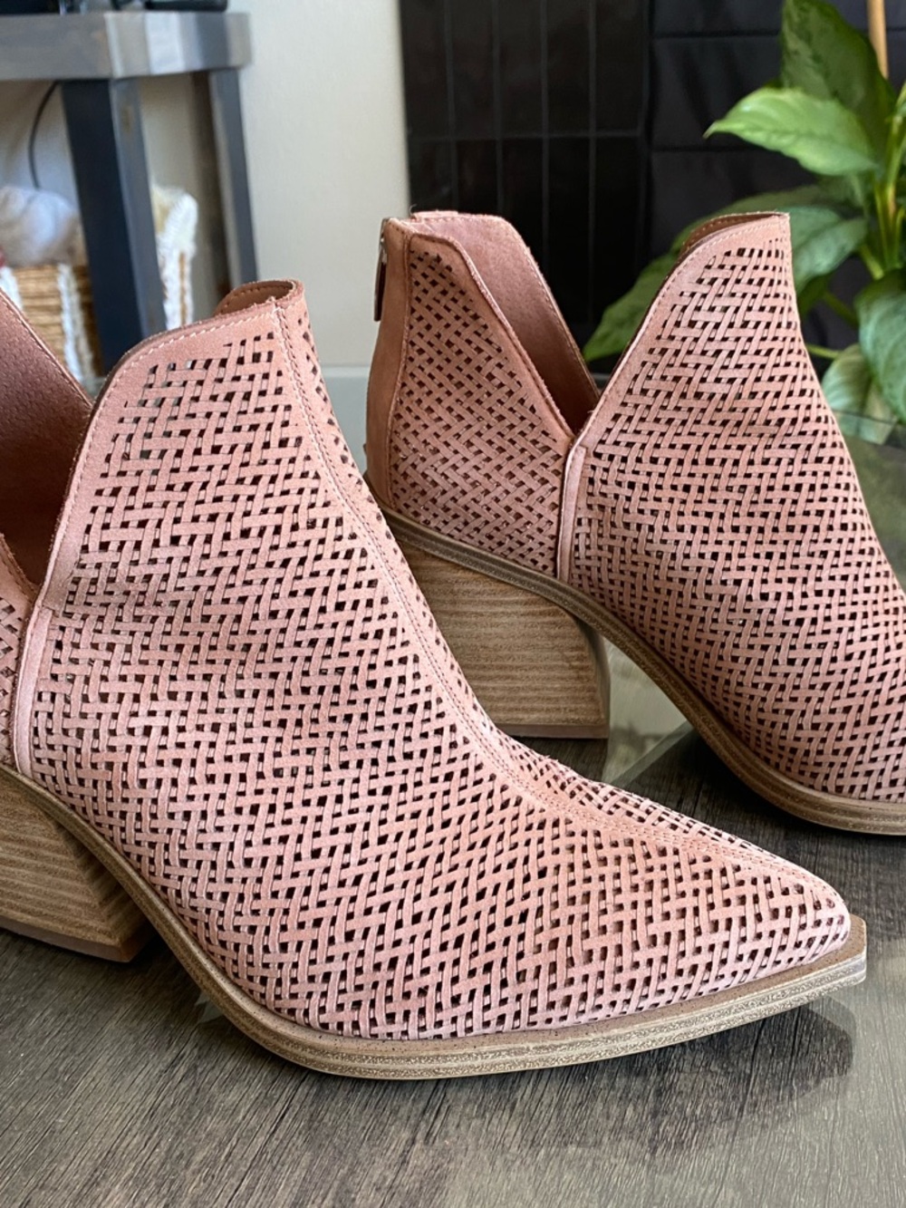 Vince Camuto Dusty Pink Perforated Suede Booties